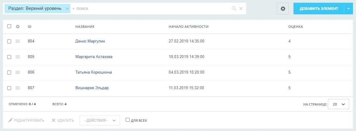 Инфоблок "Отзывы" - элементы