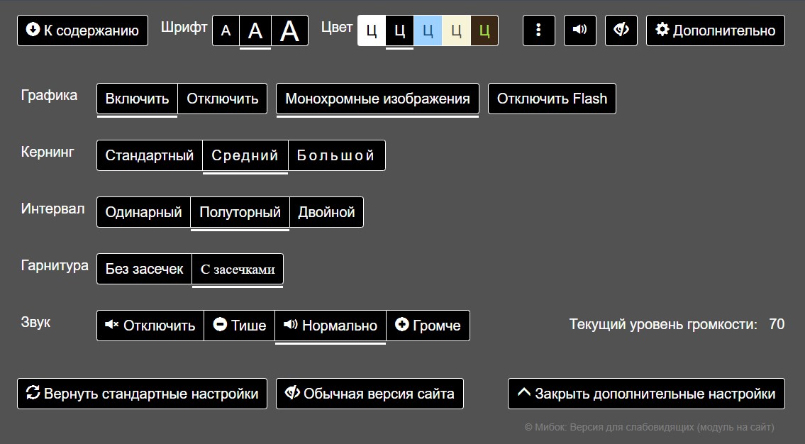 Настройки модуля версии 5.5.0 - Результат настройки модуля на странице "Панель управления" в публичной части сайта